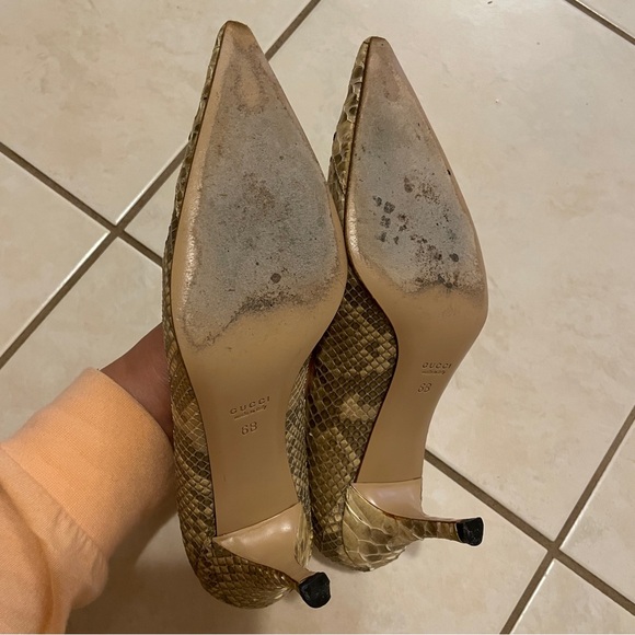Gucci Gold Snakeskin Heels - Picture 6 of 7